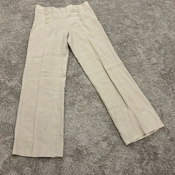 Max Studio 100% Linen Wide Leg Sailor Pants Beige Women’s Size‎ 8 Beach Comfy - Picture 2 of 16